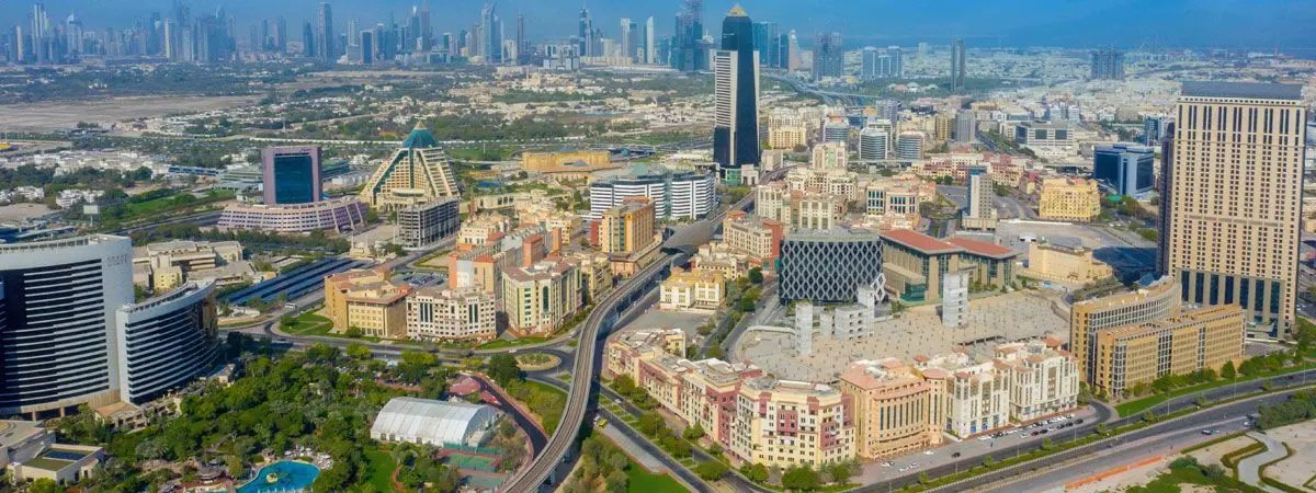 Dubai Healthcare City aerial view over Oud Metha
