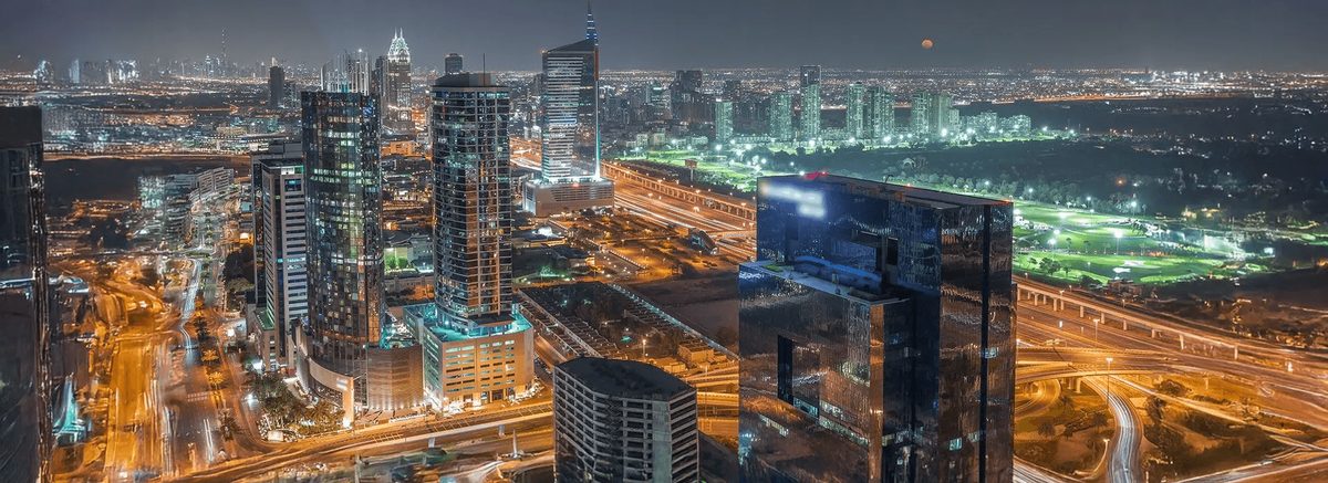 TECOM cluster towers at night
