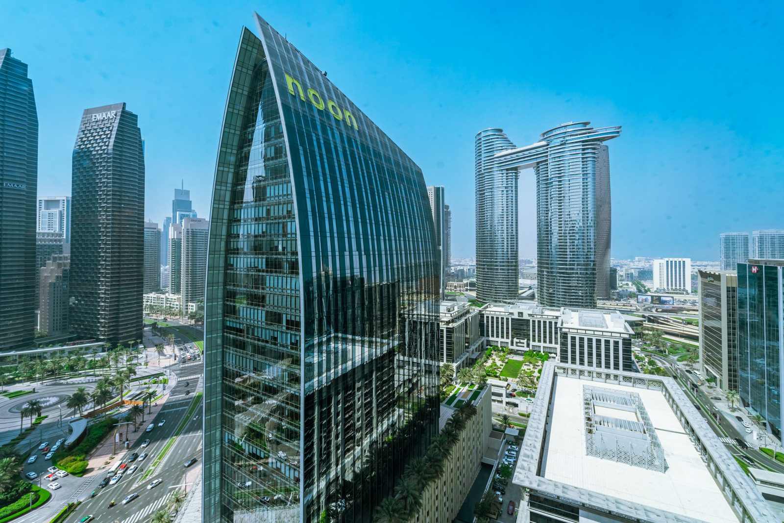 Downtown Dubai towers beside the park