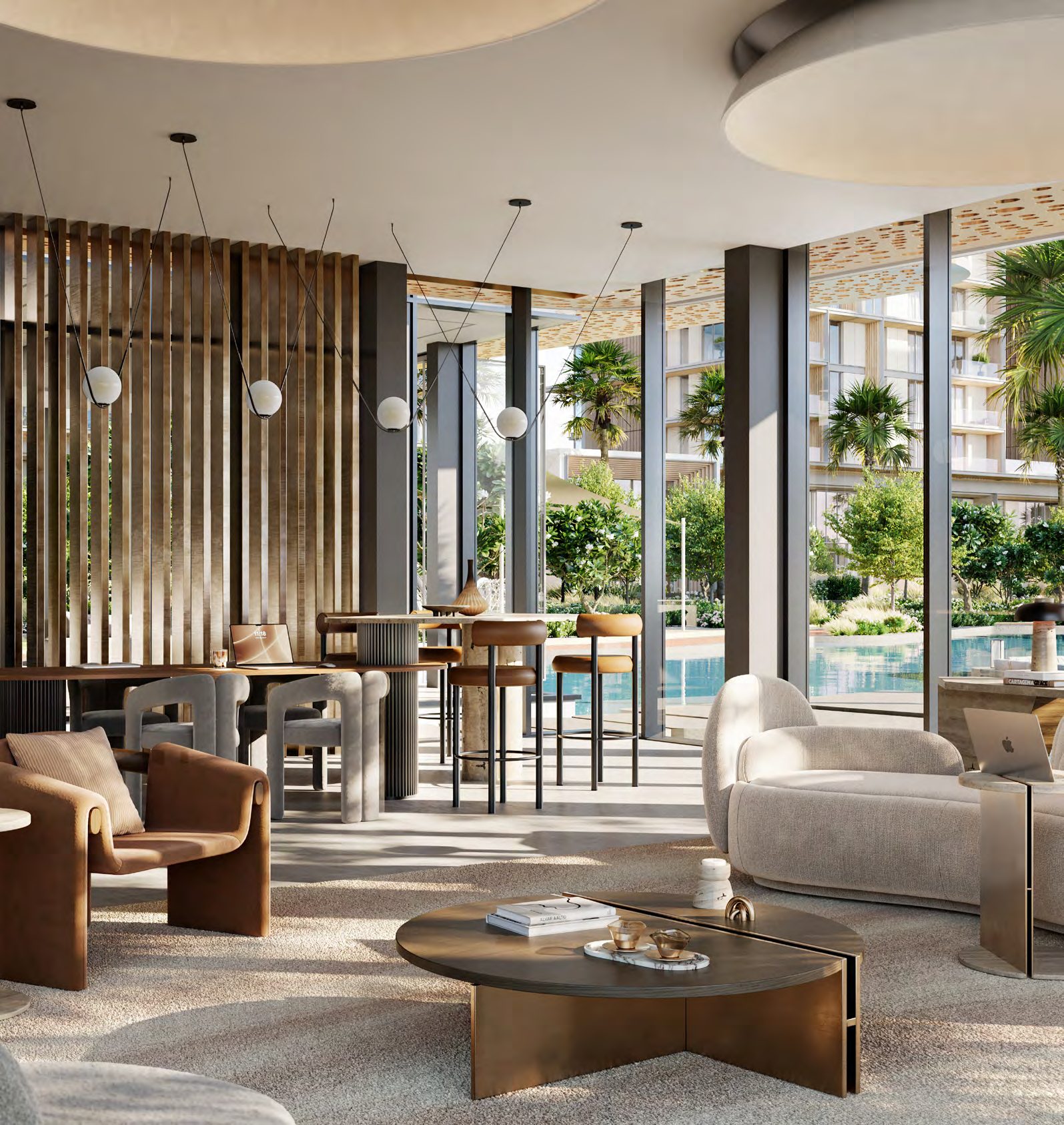 The collaborative suite at City Walk Crestlane, with workstations facing the water