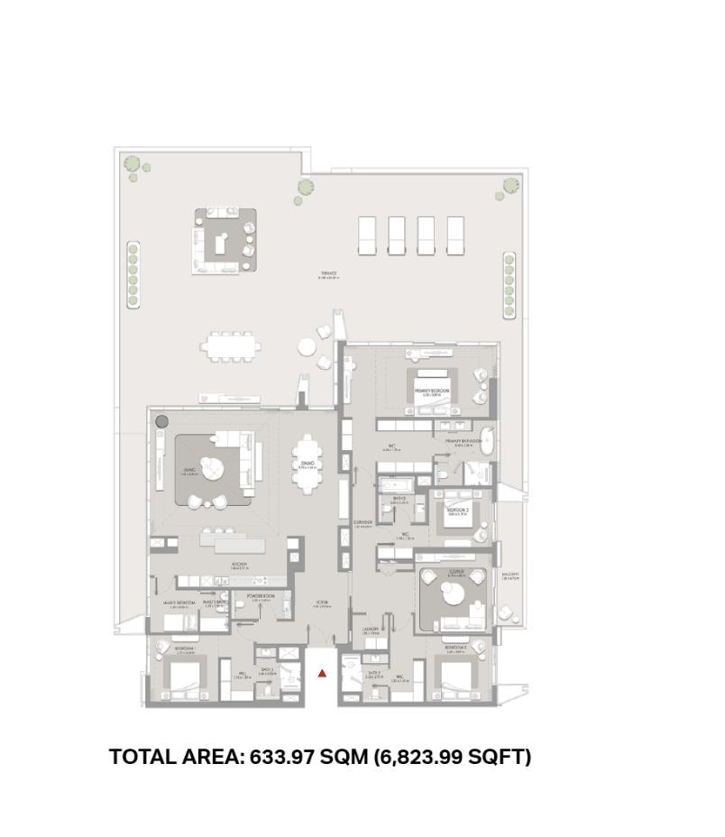 Floor plan of a four bedroom apartment at City Walk Crestlane, total area 633.97 sqm