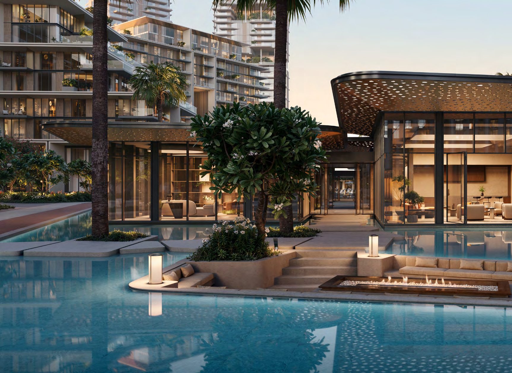 Sunken lounges nestled in the water