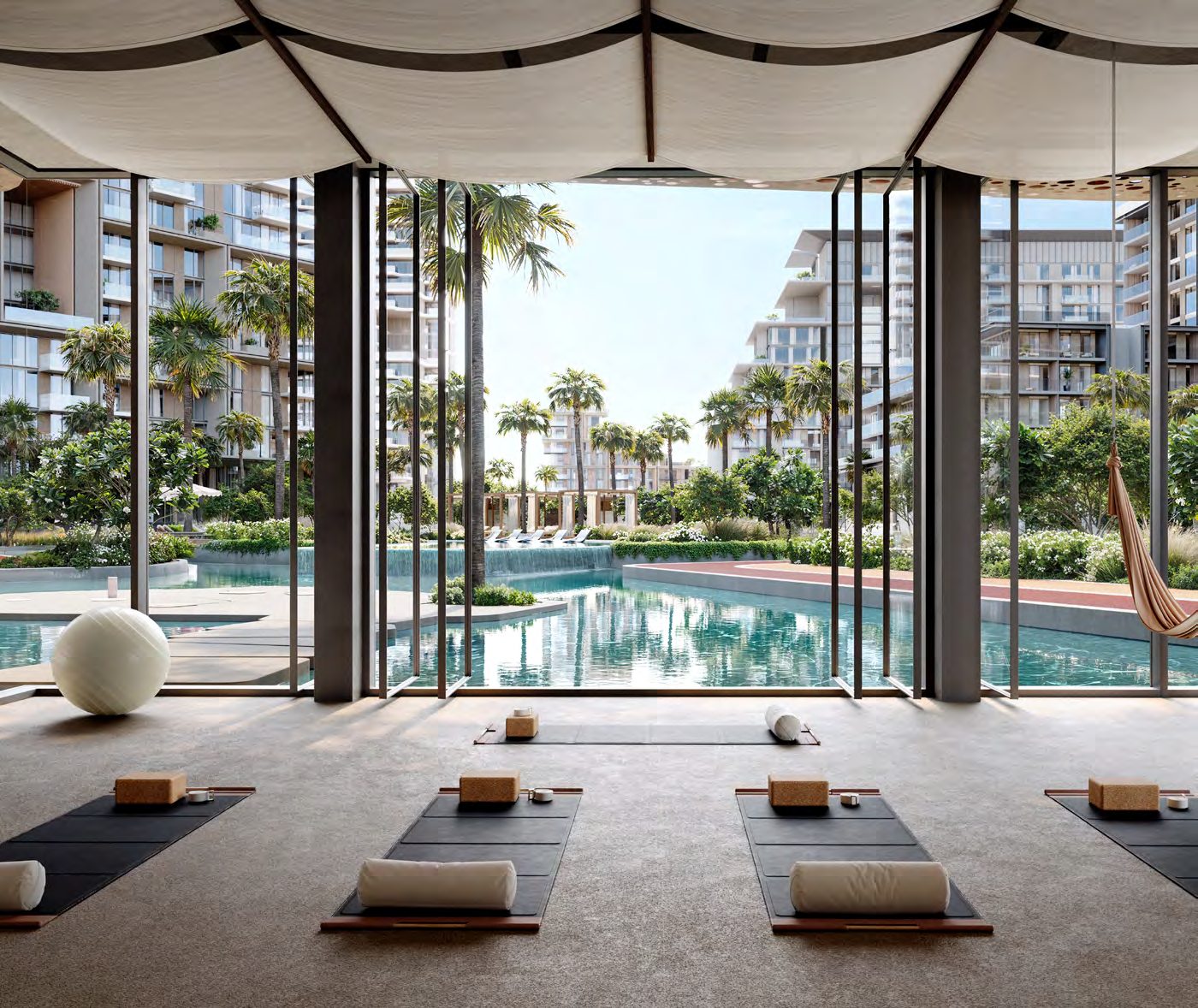 The yoga studio, with the water beyond