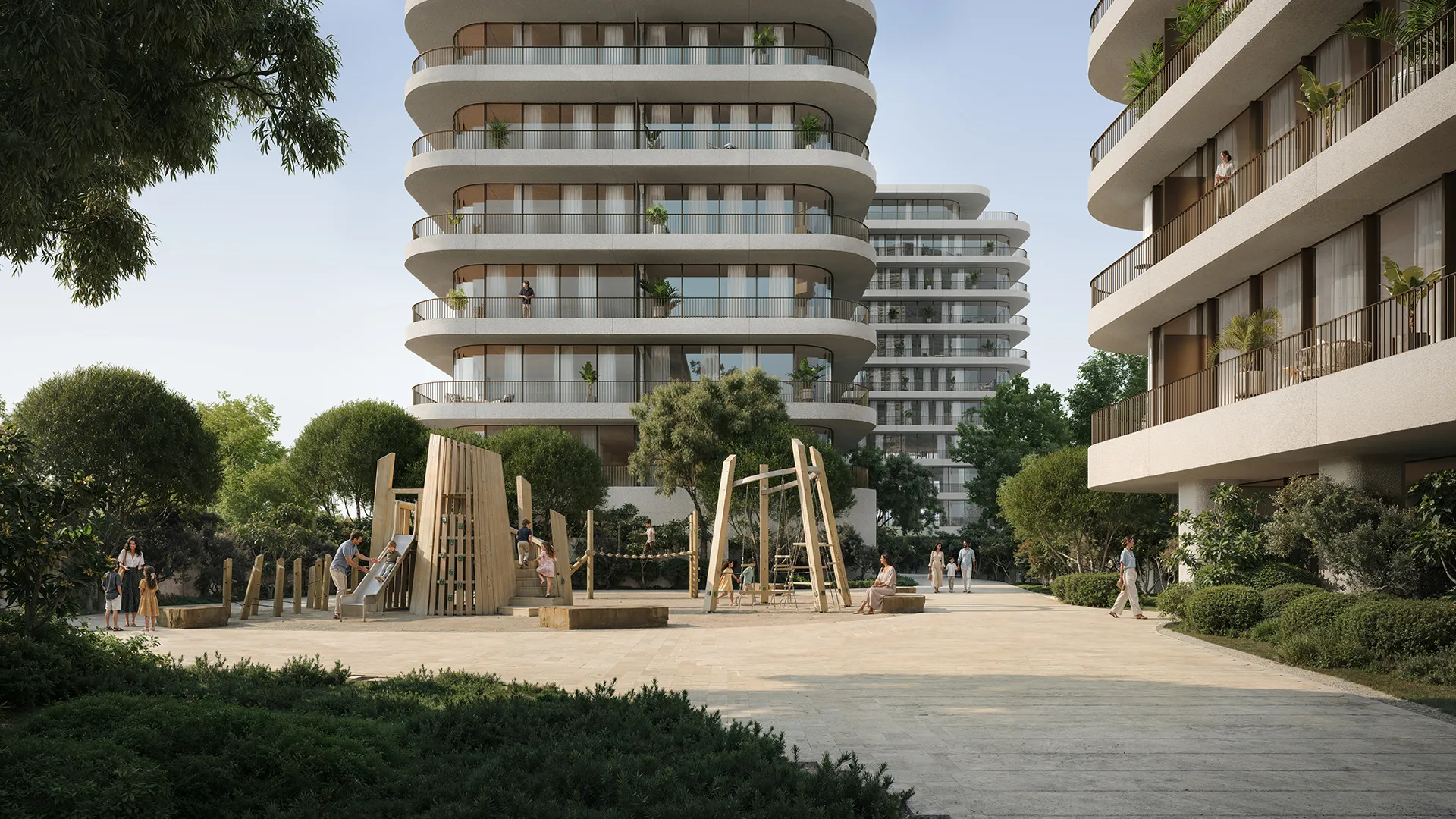 The children's playground between two buildings