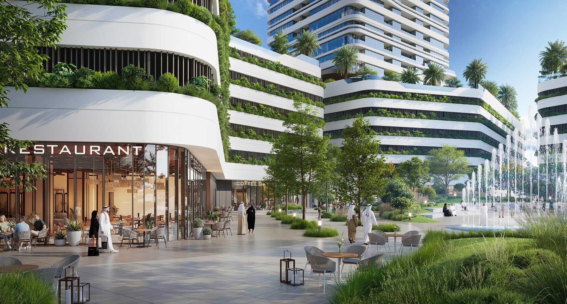 Ground-floor restaurant and retail frontage at Linar