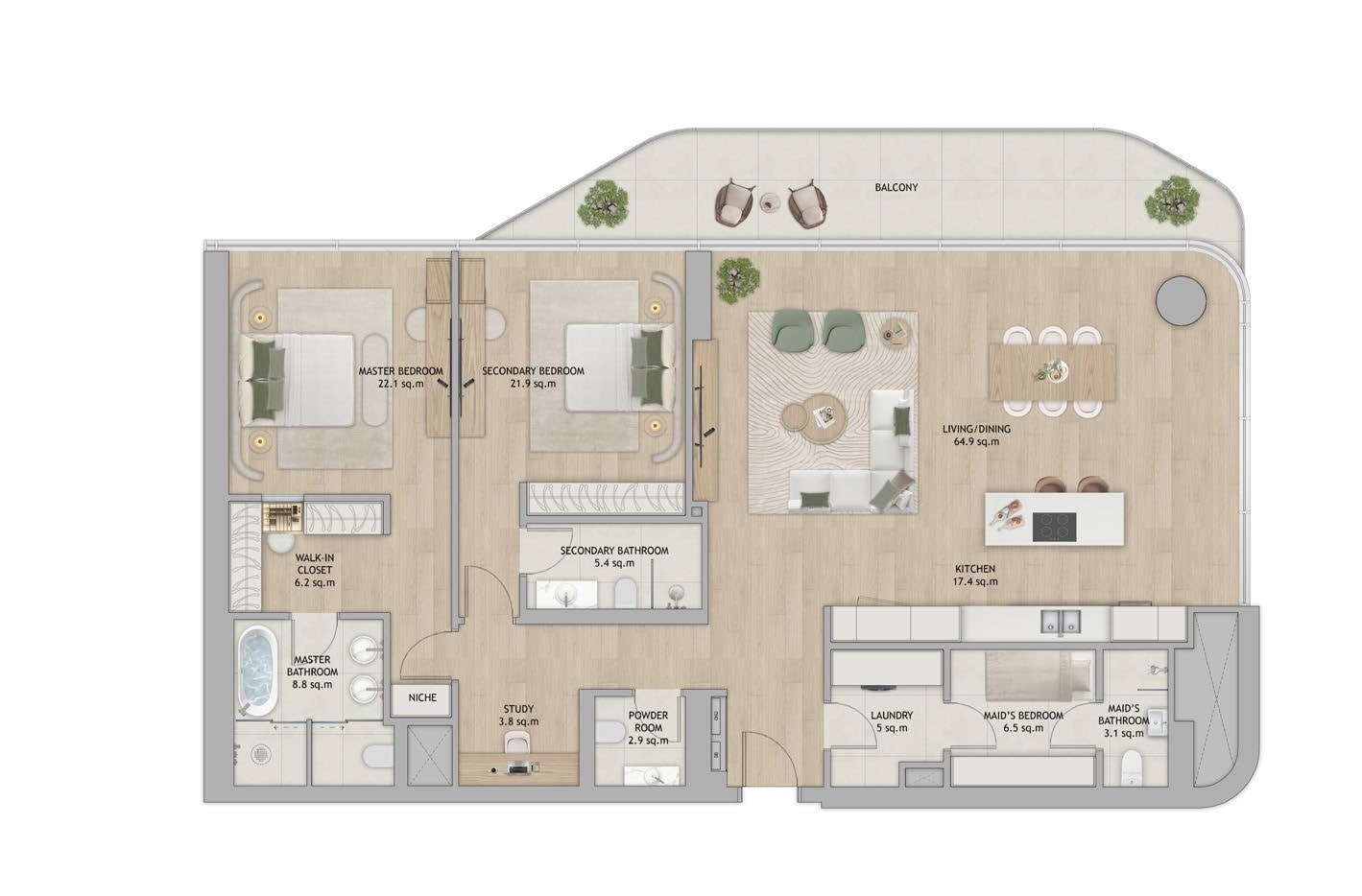 2 Bedroom · Type 1 + Study