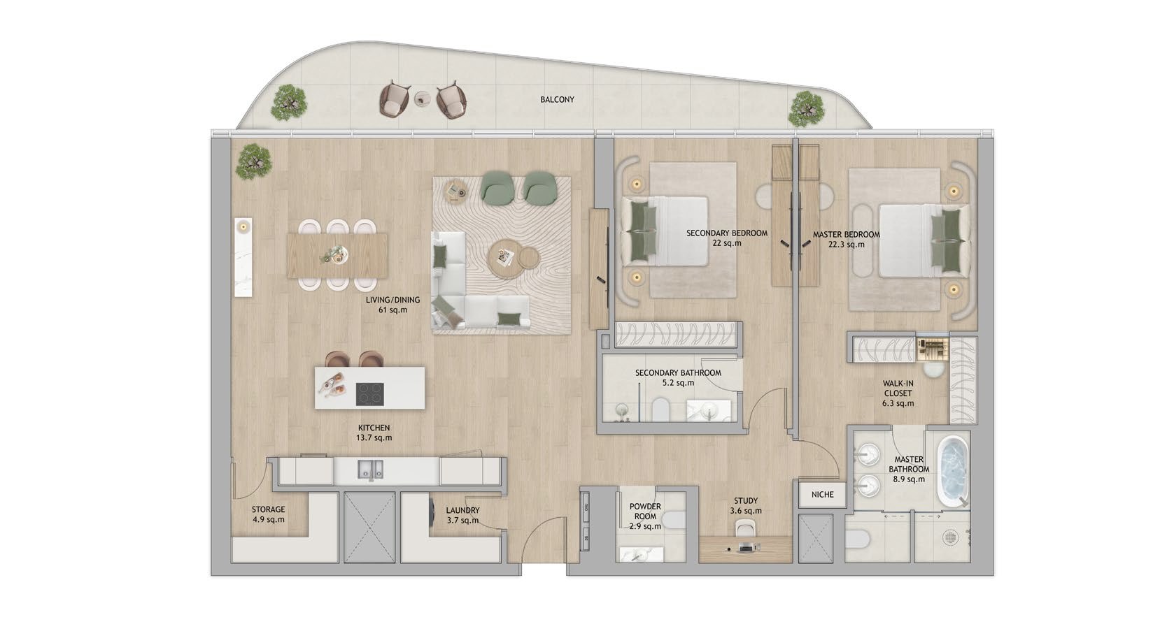 2 Bedroom · Type 3 + Maid