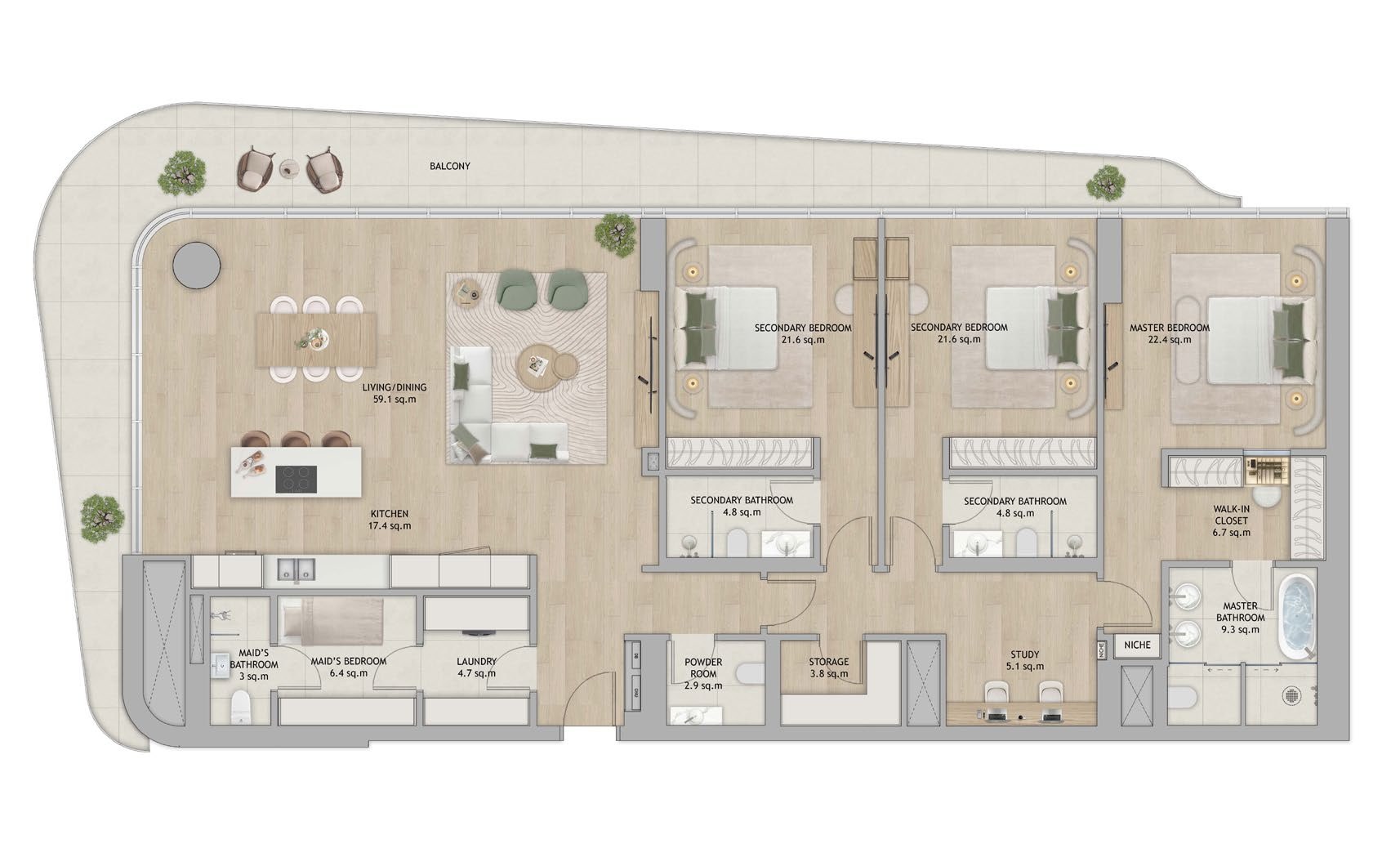 3 Bedroom · Type 2 + Maid