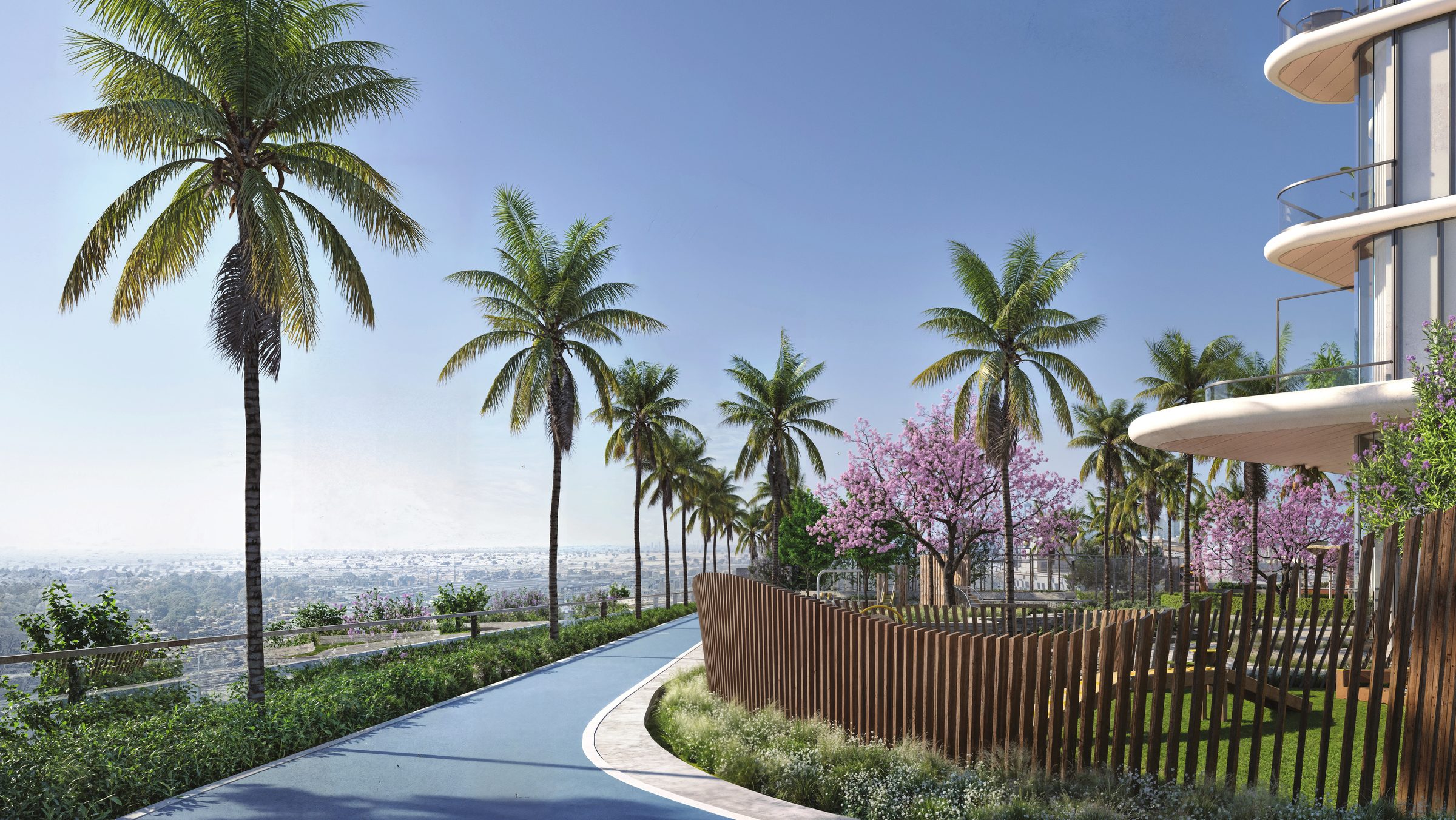 The jogging track around the podium gardens
