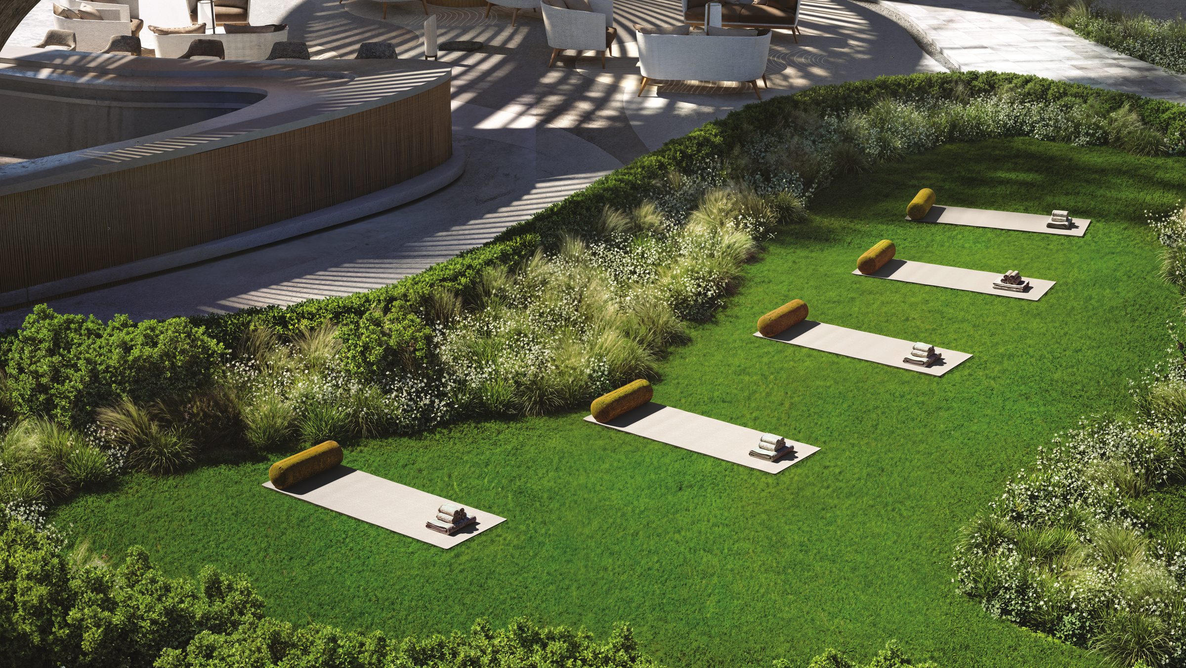 The yoga lawn on the podium