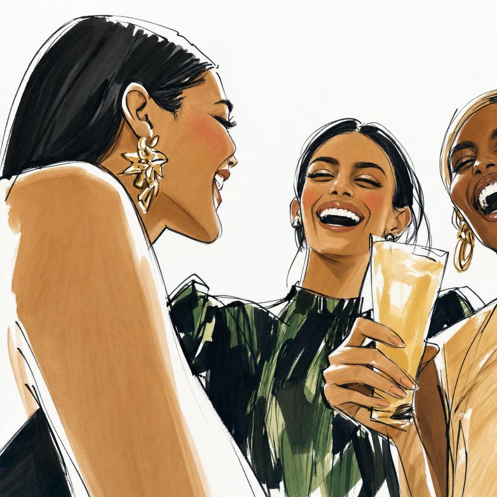 Illustration: friends laughing over drinks in the sun